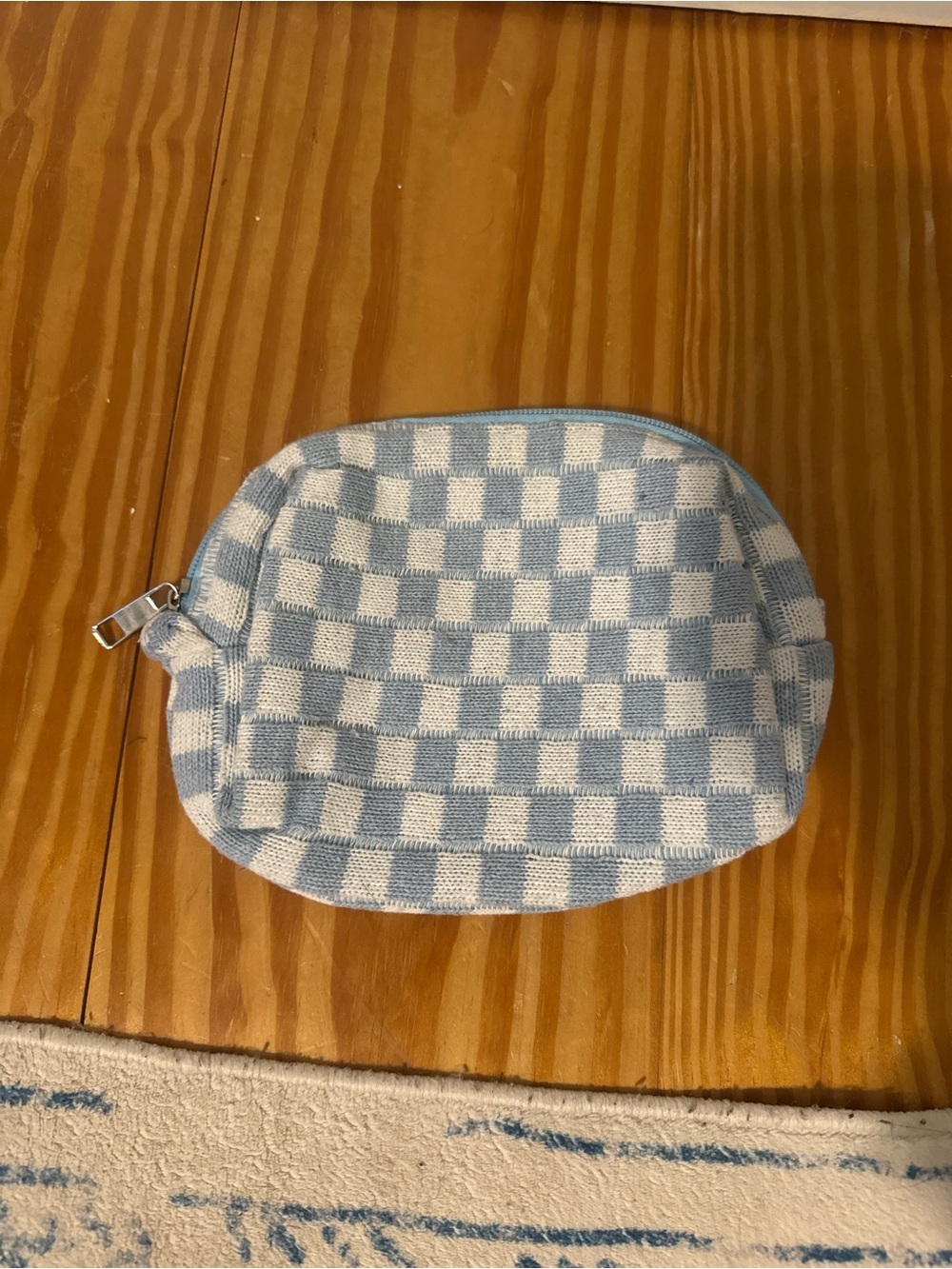 Blue and White Checker Cosmetic Pouch